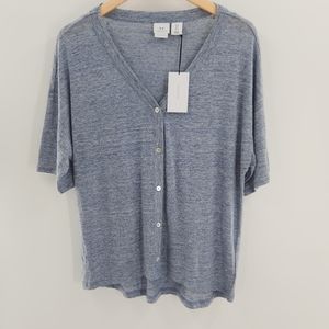 H Halston 100% Linen Short Sleeve Button Down Womens Size Small